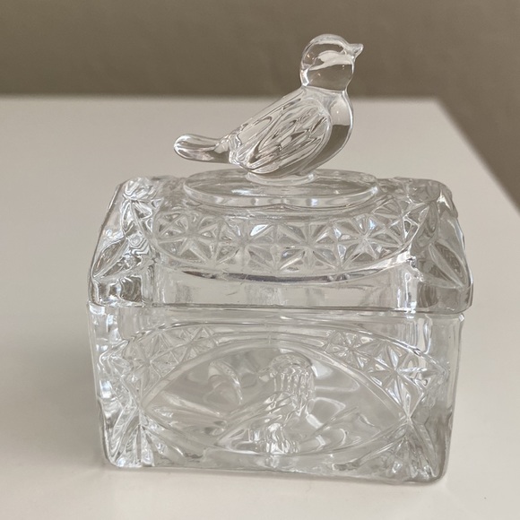 Hofbauer German Crystal Trinket Box With Bird On Lid Vintage - Picture 9 of 9